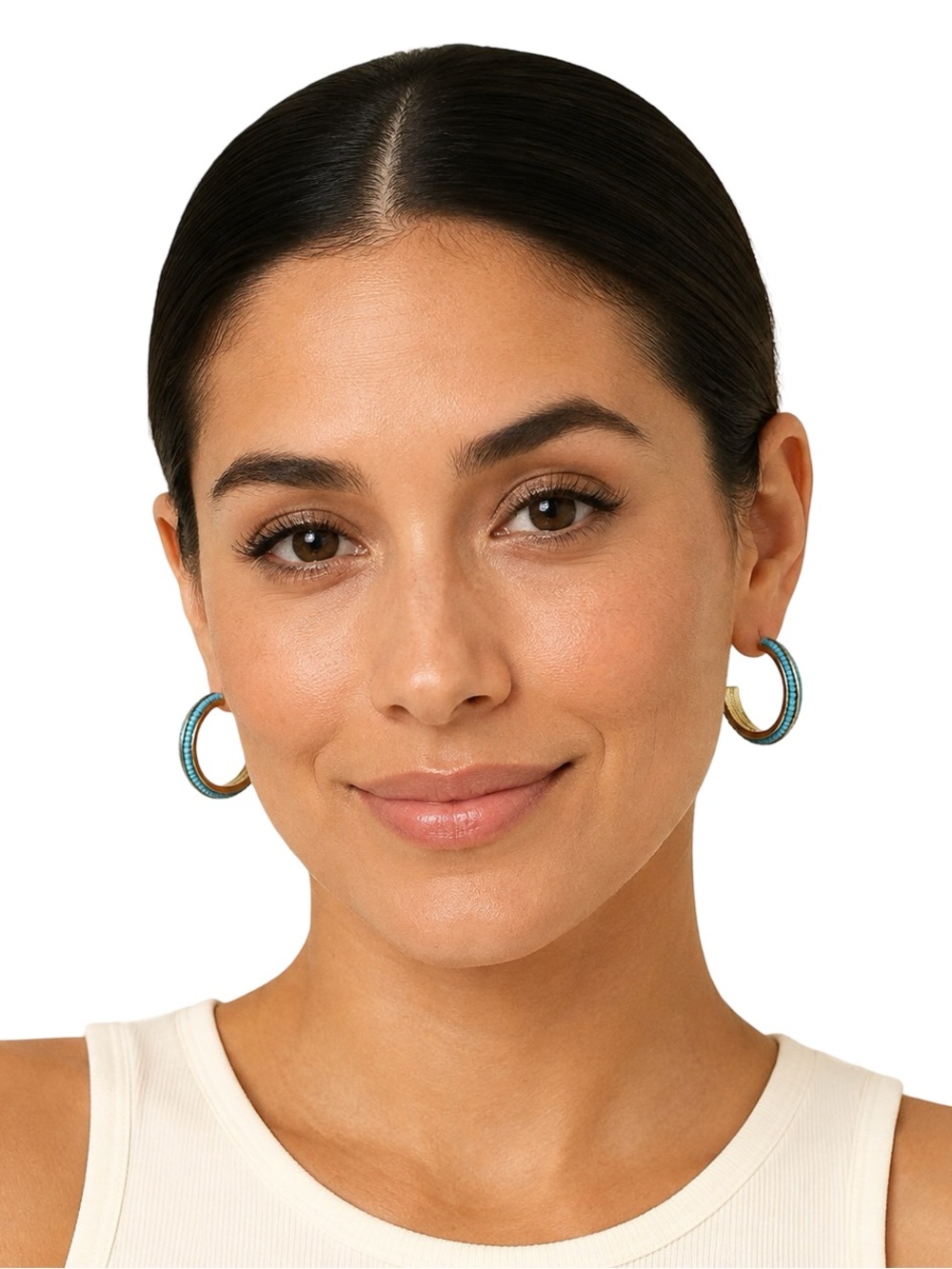 SUGARFIX BaubleBar Studded Hoop Earrings Light Blue Turquoise Beaded NWT